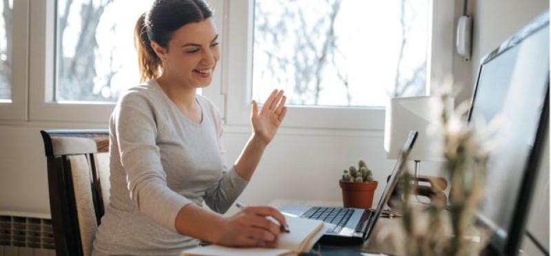 A woman working from home
