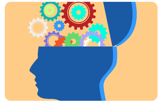 Illustration of a persons head with gears spinning