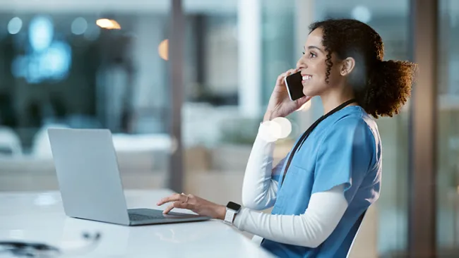 A healthcare professional on the phone