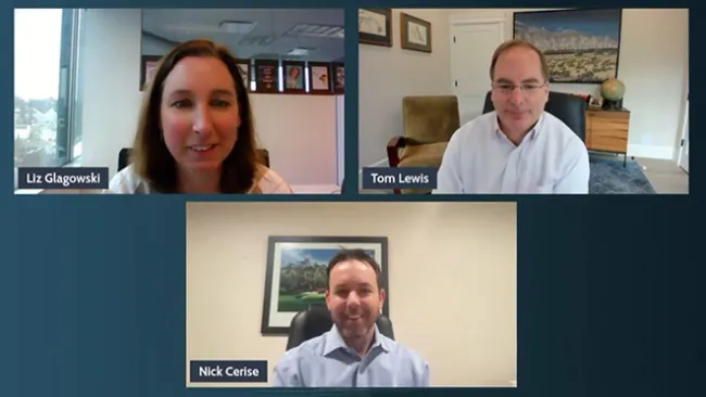 Screenshot of three people on a LinkedIn Live webinar