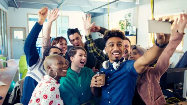 A group photo inside the office
