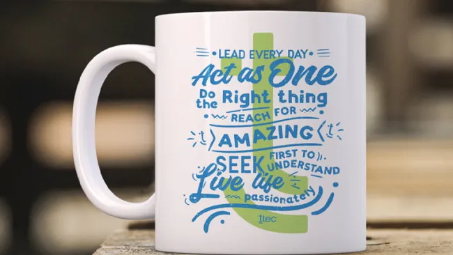 A cup with the TTEC values listed on it