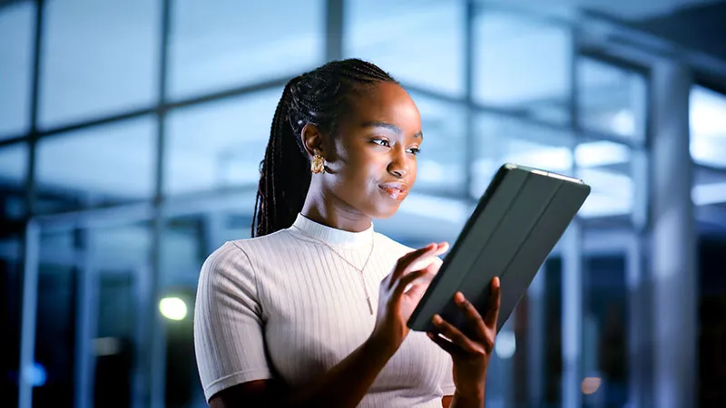 Woman working on a tablet