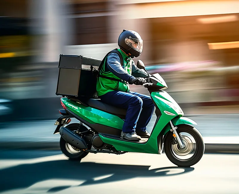 Delivery driver on a motorcycle