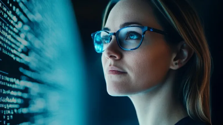 An employee reviewing digital data on a monitor