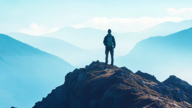 At the peak of a mountain