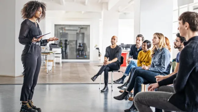 Presenter in front of a group