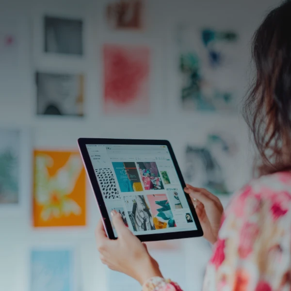 Woman viewing a website on her tablet