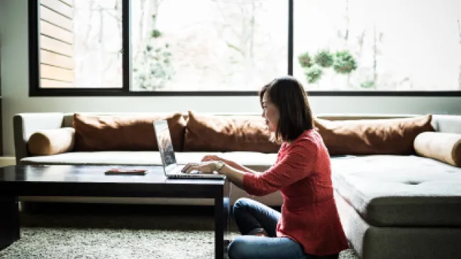 A woman working from home