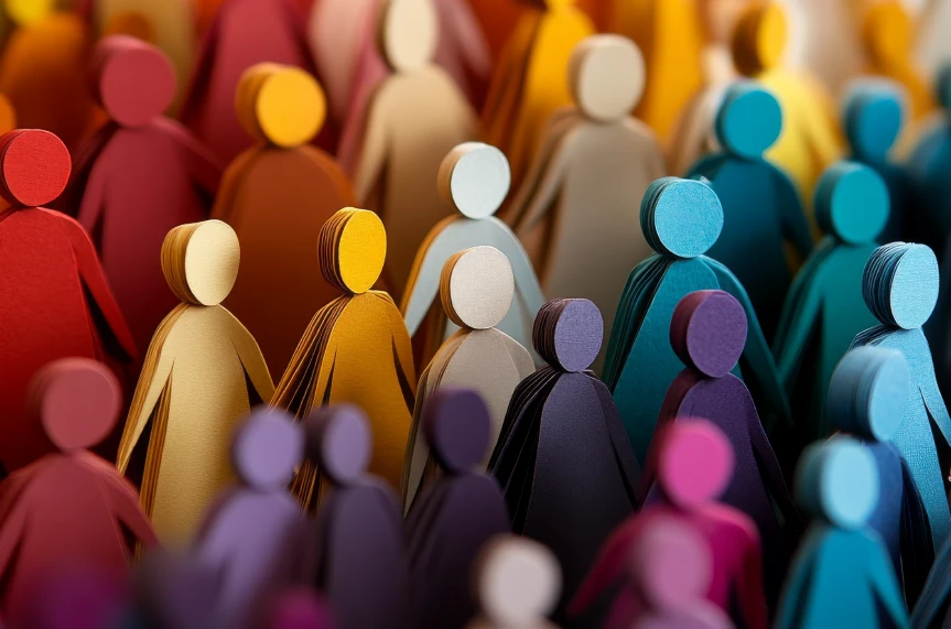 Paper mache with people in multiple colors