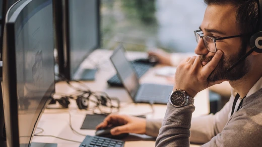 Employee working on his computer