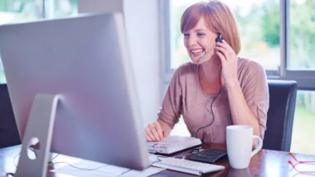 A woman working from home