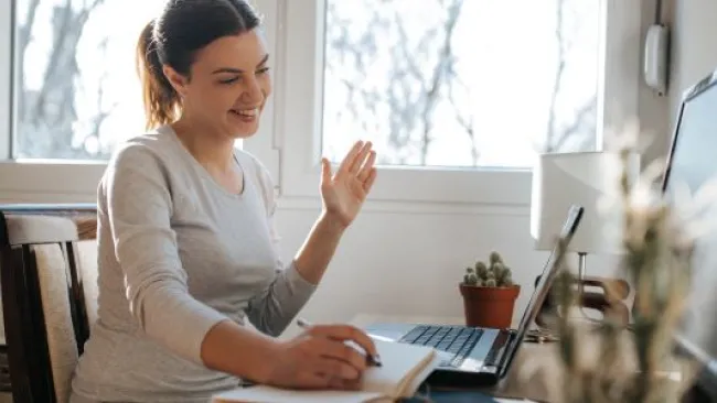 A woman working from home